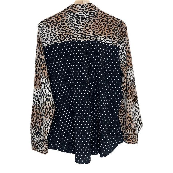 Chicos Blouse Size 2 Leopard Polkadot Button Up Down Shirt Long Sleeve Brown - Picture 5 of 7